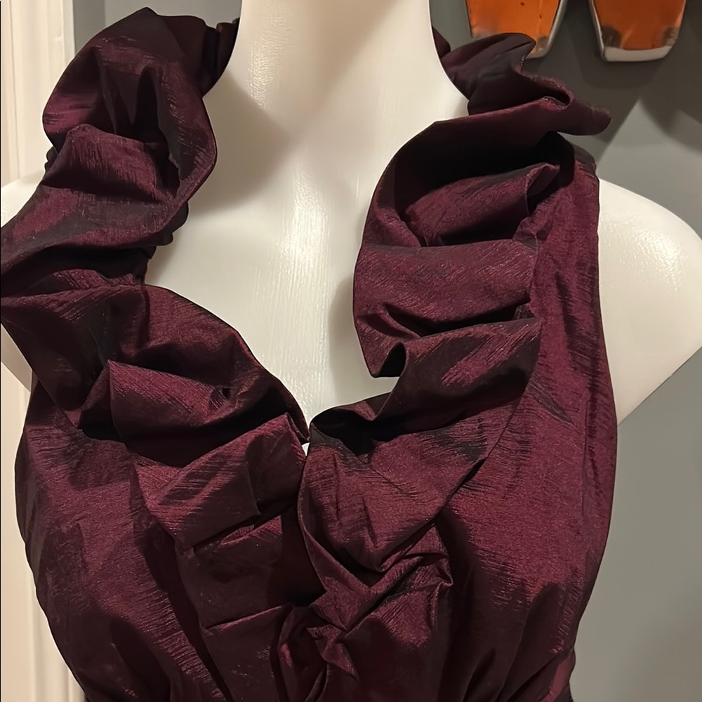 J.R. Evenings Elegant Burgundy Ruffled Women's Top